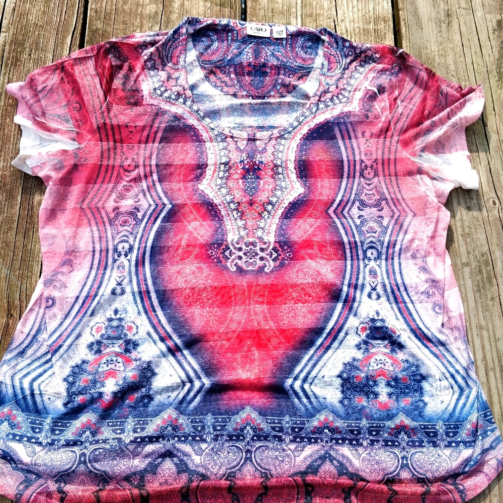 22/24W short sleeve boho sheer blouse